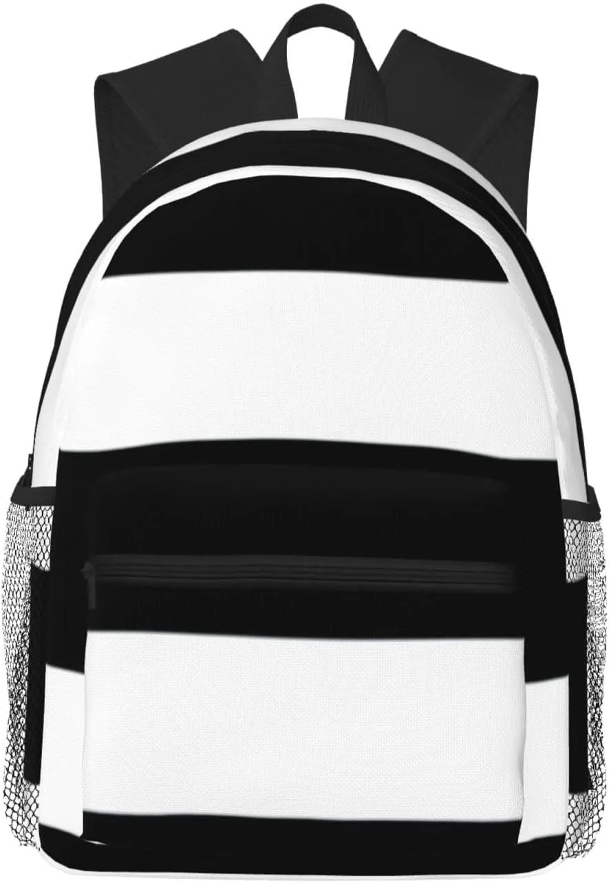 Black White Stripes Lightweight Packable Backpack Travel Casual Hiking Daypack Foldable Backpack For Men Women