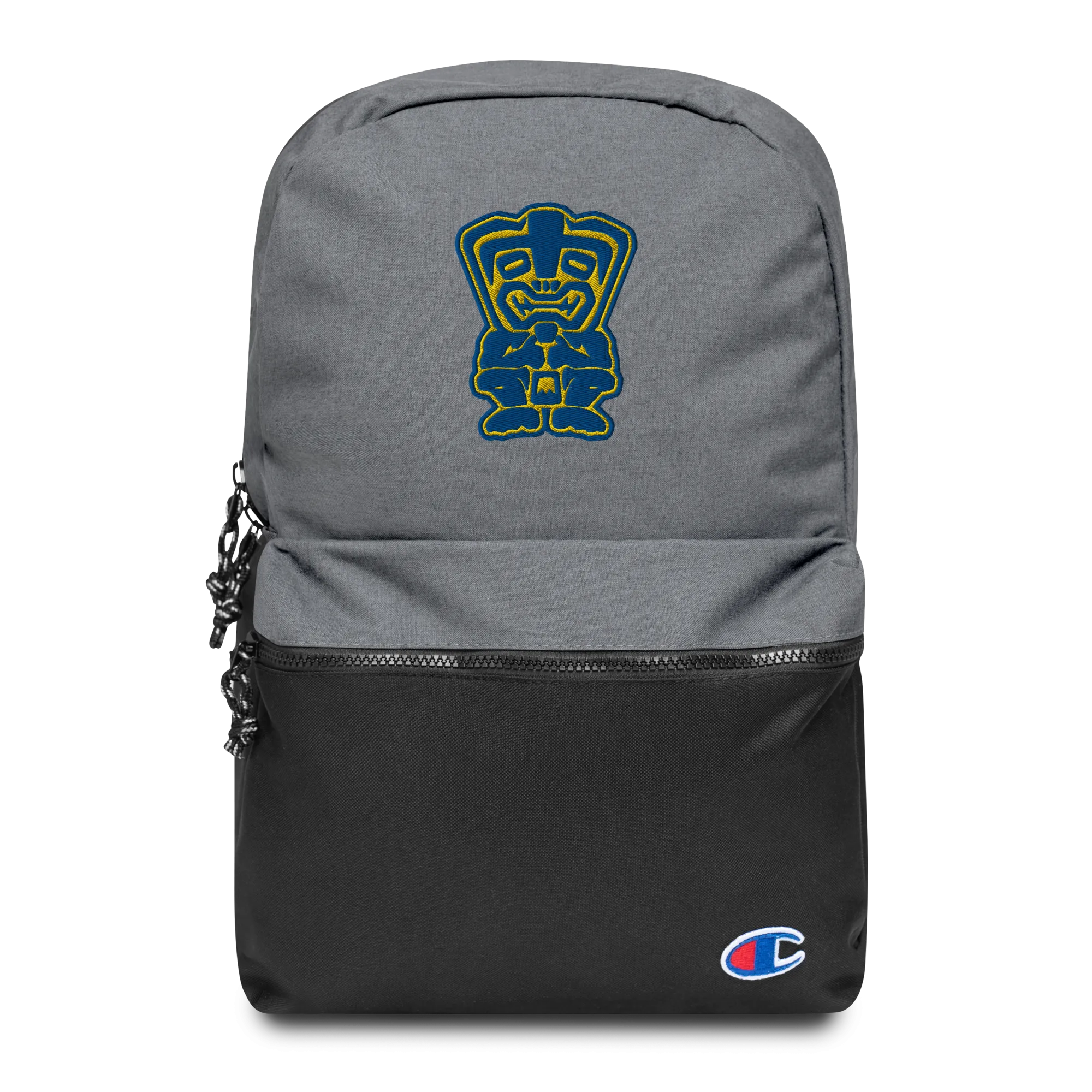 Blue and Yellow TikiEmbroidered Champion Backpack