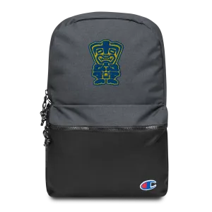 Blue and Yellow TikiEmbroidered Champion Backpack