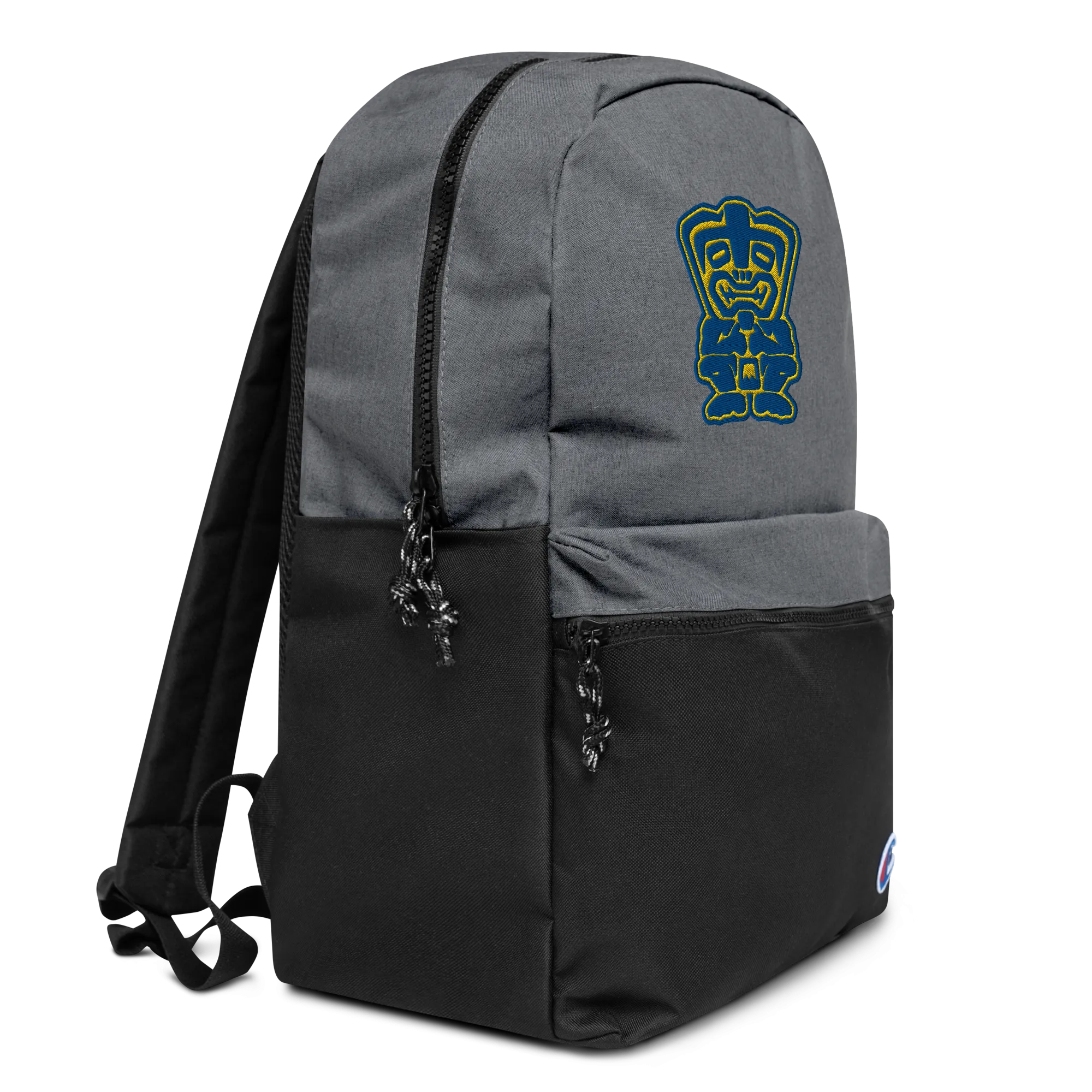Blue and Yellow TikiEmbroidered Champion Backpack