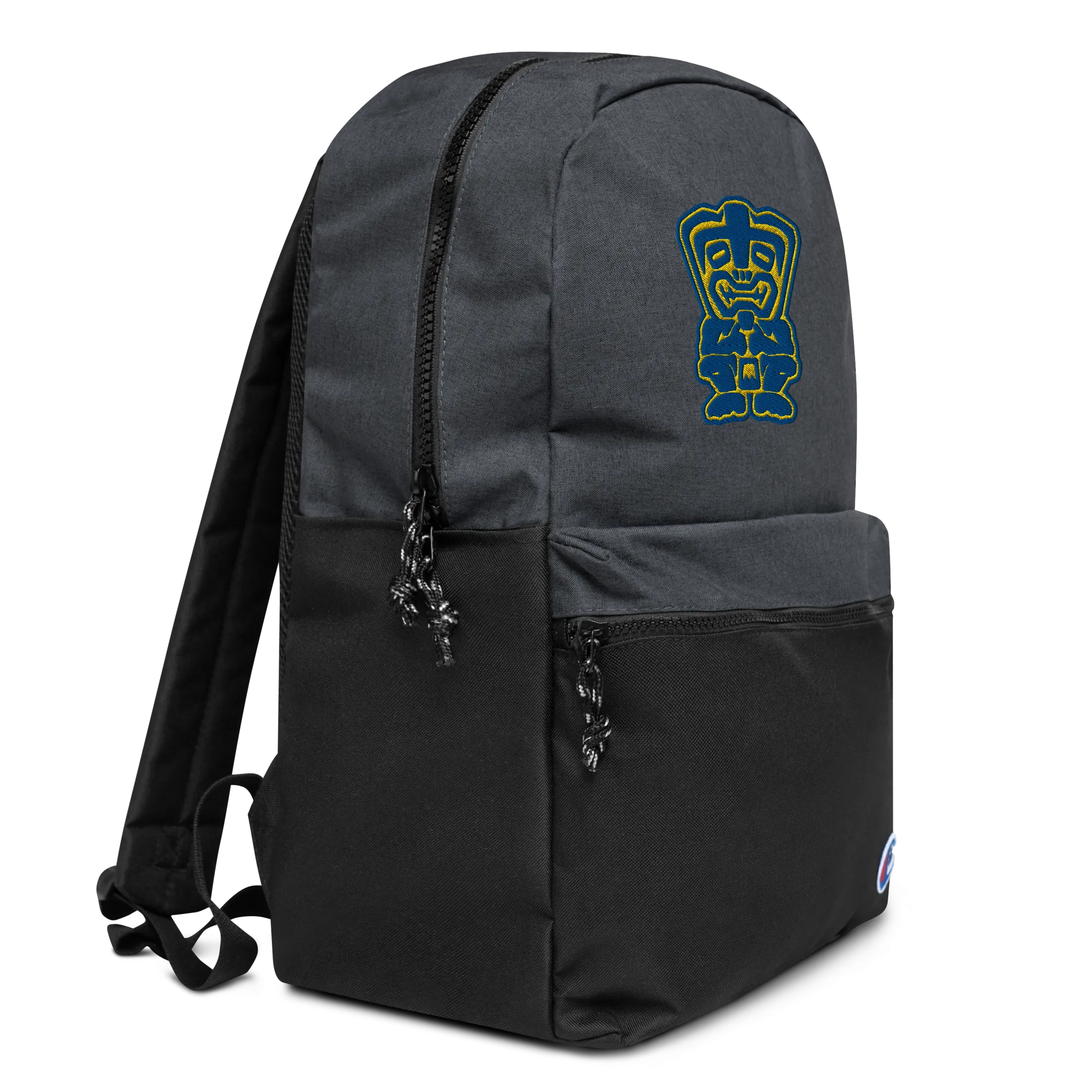 Blue and Yellow TikiEmbroidered Champion Backpack