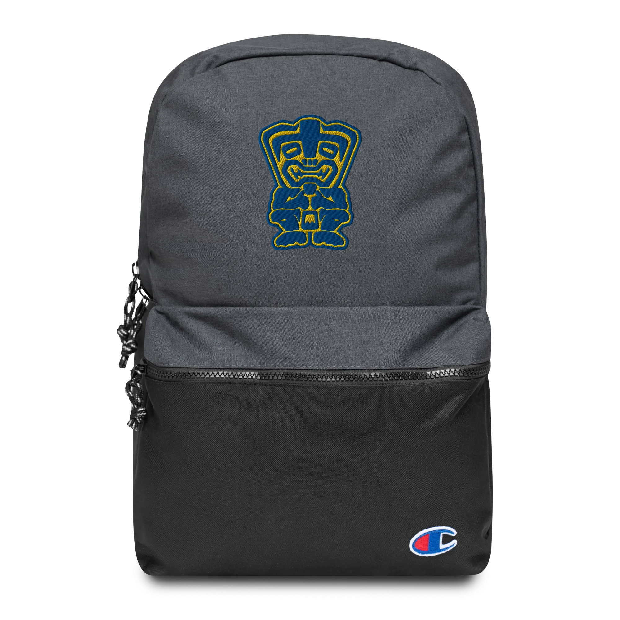 Blue and Yellow TikiEmbroidered Champion Backpack
