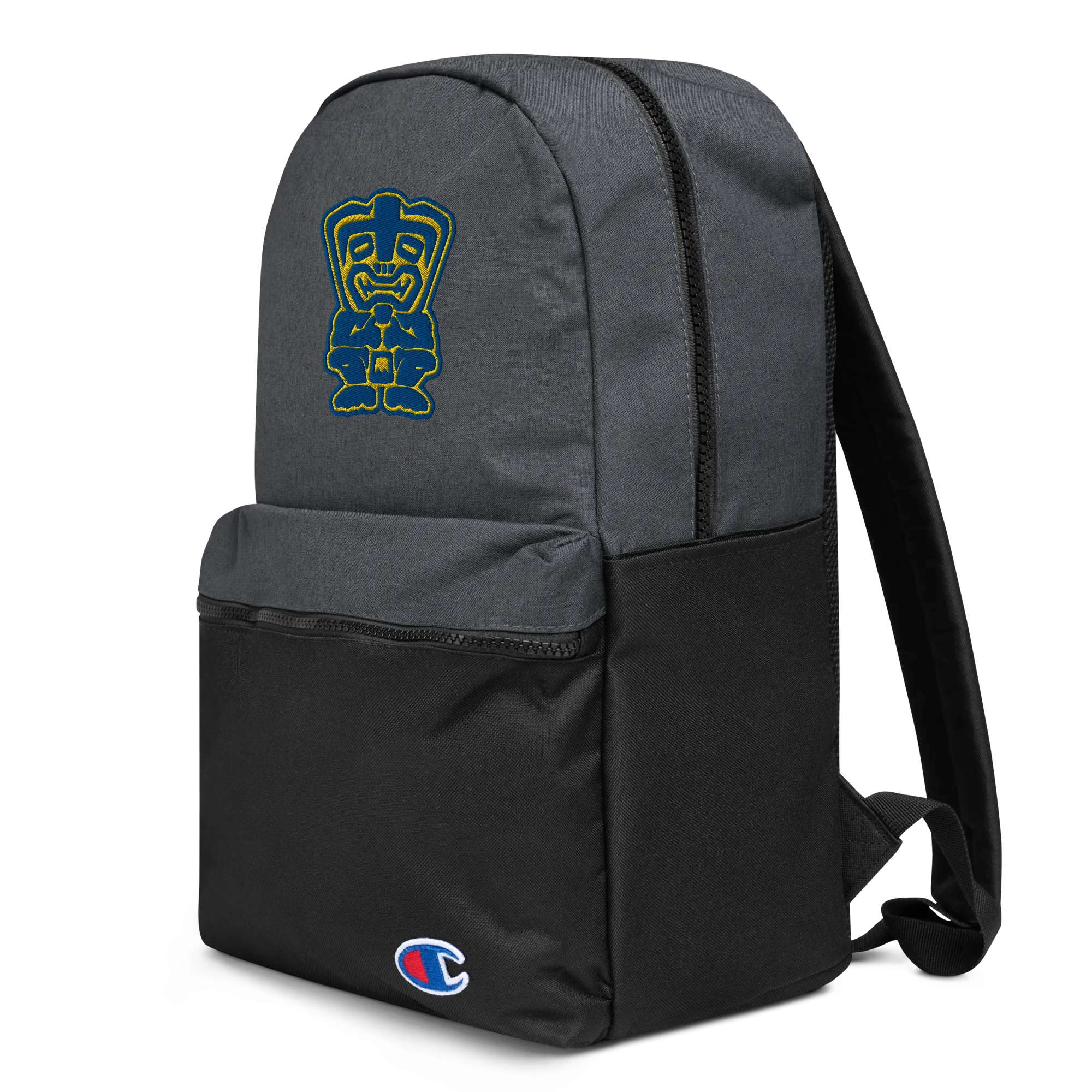 Blue and Yellow TikiEmbroidered Champion Backpack