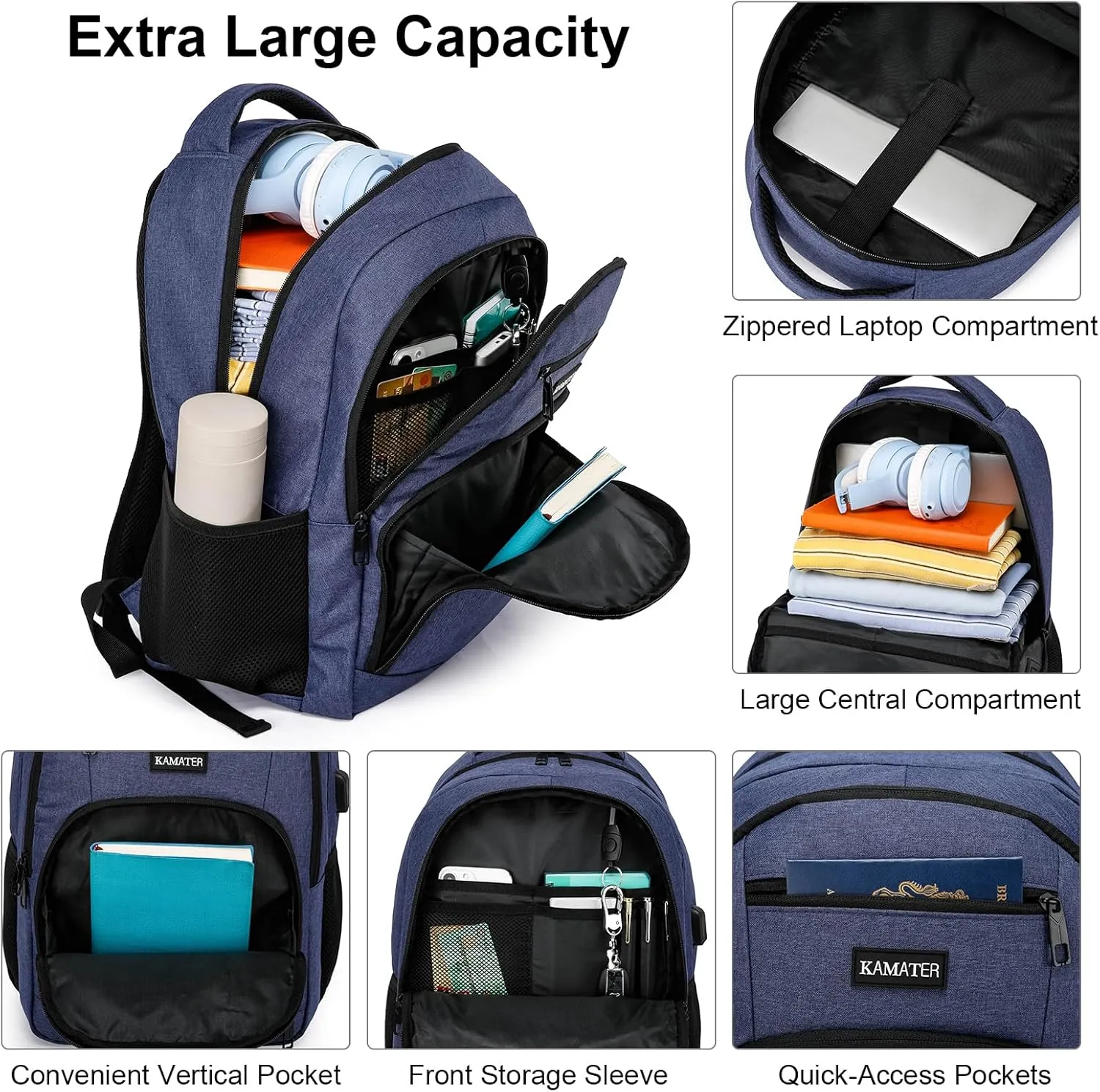 Blue Backpack for School, School BackPack for Teens, Boys and Girls, with 15.6 inch Laptop Bookbag for College High School, Large Computer Back Pack with Compartments for Men & Women