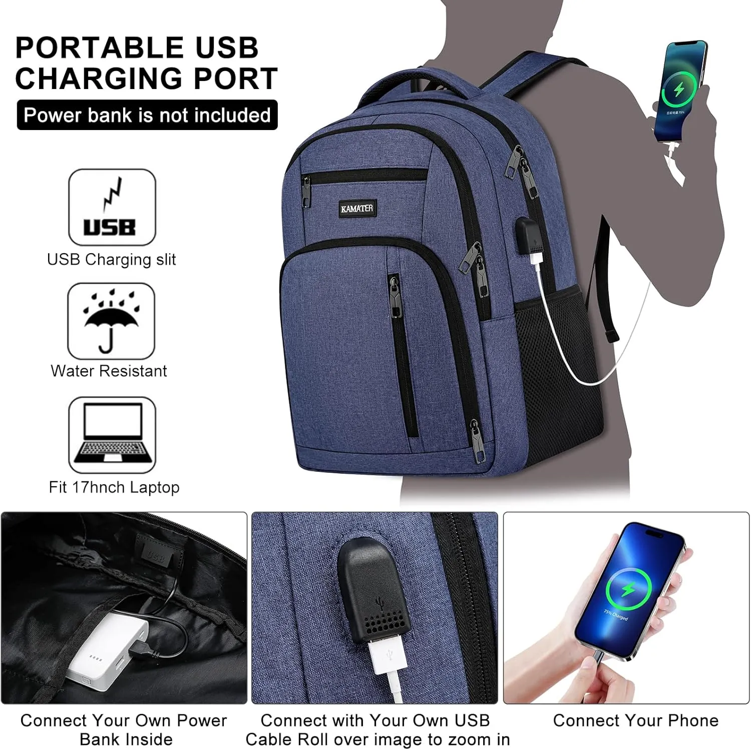 Blue Backpack for School, School BackPack for Teens, Boys and Girls, with 15.6 inch Laptop Bookbag for College High School, Large Computer Back Pack with Compartments for Men & Women
