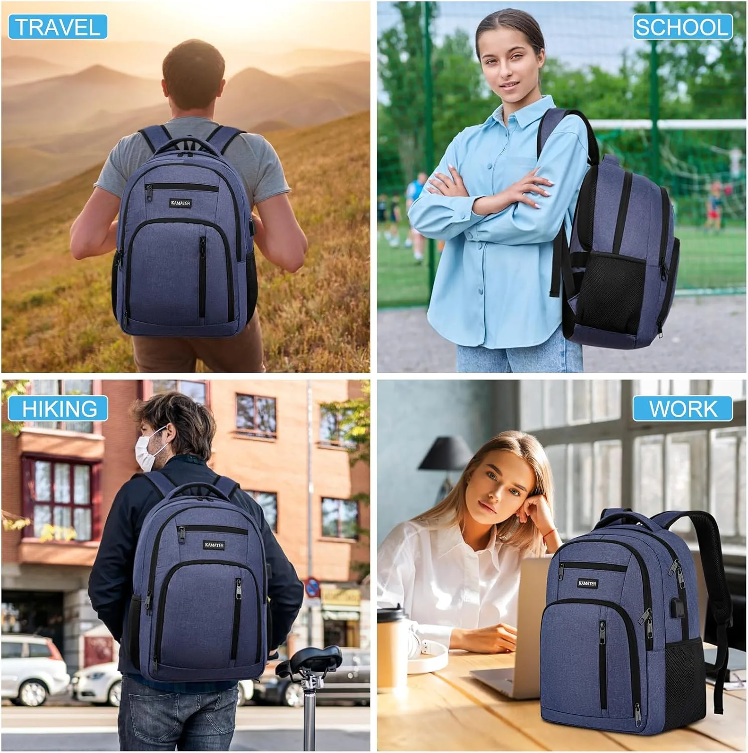 Blue Backpack for School, School BackPack for Teens, Boys and Girls, with 15.6 inch Laptop Bookbag for College High School, Large Computer Back Pack with Compartments for Men & Women