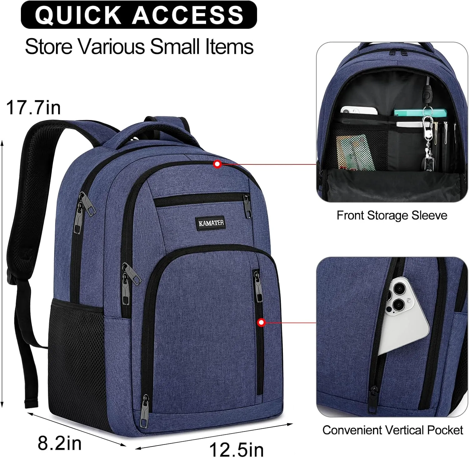Blue Backpack for School, School BackPack for Teens, Boys and Girls, with 15.6 inch Laptop Bookbag for College High School, Large Computer Back Pack with Compartments for Men & Women