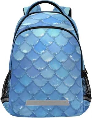 Blue Mermaid Scales Design Waterproof Backpack - Casual Outdoor Sports Daypack with Ergonomic Shoulder Straps#509
