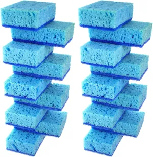 Blue Multi Use Scrub Sponge. Made in Europe. 18 Pack, 4.3x2.8x1.4 inches. Heavy Duty and Non Scratch Fiber. Odorless, Durable. Delicate Scouring Surface