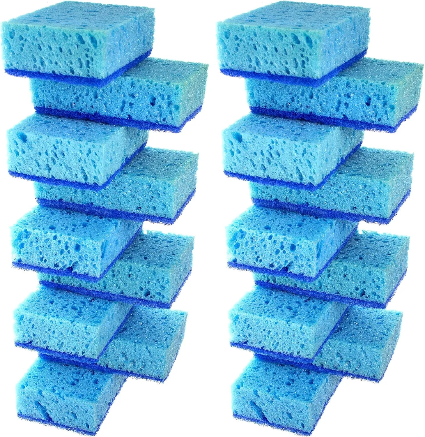 Blue Multi Use Scrub Sponge. Made in Europe. 18 Pack, 4.3x2.8x1.4 inches. Heavy Duty and Non Scratch Fiber. Odorless, Durable. Delicate Scouring Surface
