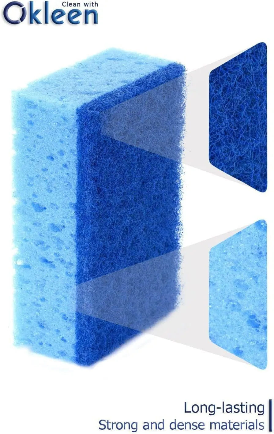 Blue Multi Use Scrub Sponge. Made in Europe. 18 Pack, 4.3x2.8x1.4 inches. Heavy Duty and Non Scratch Fiber. Odorless, Durable. Delicate Scouring Surface