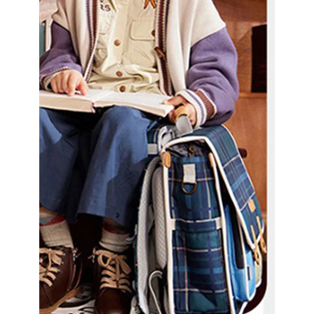 Blue Scottish Plaid Checks Rectangle style Backpack for Kids, Medium