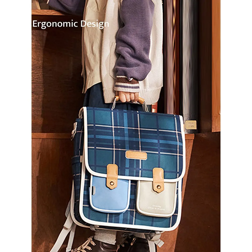 Blue Scottish Plaid Checks Rectangle style Backpack for Kids, Medium