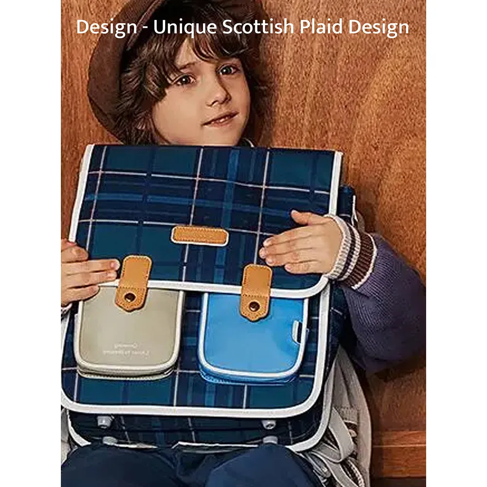 Blue Scottish Plaid Checks Rectangle style Backpack for Kids, Medium
