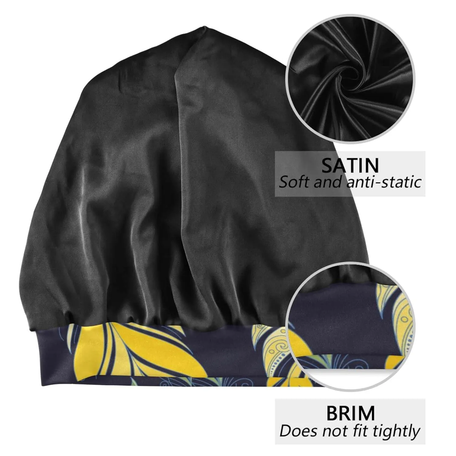 Bonnet Sleep Cap Hair Wrap Cover for Sleeping Satin Lined Head Wrap Nurse Cap Night Cap Slouchy Beanie for Men Women Feather Yellow