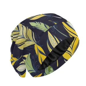 Bonnet Sleep Cap Hair Wrap Cover for Sleeping Satin Lined Head Wrap Nurse Cap Night Cap Slouchy Beanie for Men Women Feather Yellow