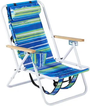 Bonnlo Backpack Carry Chair Set of 2 w/Cup Holder, Portable Foldable 4-Position Reclining, Heavy-Duty Camping Chair Supports 265 lbs (120 kg) for Beach Lawn Concert Fishing（​Ocean Wave Teal Stripes）