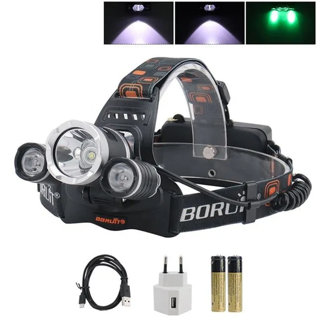 BORUiT 2800lm T6 2R5 LED Headlamp Flashlight Rechargeable Headlights Waterproof Camping Hunting Head Torch Light 18650 Battery