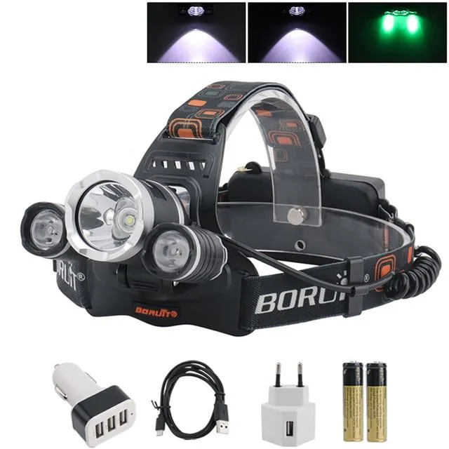 BORUiT 2800lm T6 2R5 LED Headlamp Flashlight Rechargeable Headlights Waterproof Camping Hunting Head Torch Light 18650 Battery