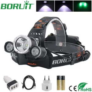 BORUiT 2800lm T6 2R5 LED Headlamp Flashlight Rechargeable Headlights Waterproof Camping Hunting Head Torch Light 18650 Battery
