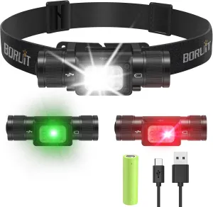 BORUIT HP360 Headlamp Rechargeable (Cob Red and Green) 7 Modes Super Bright Head Lamp,180°Angle Head Lights for Forehead, IP67 Waterproof Headlamps for Adults Outdoor Hunting Hard Hat Camping Hiking
