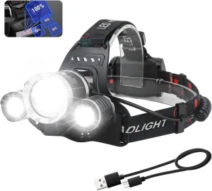 BORUIT LED Rechargeable Headlamp,Super Bright Head Lamp Flashlight,Battery Powered 4 Modes IPX4 Waterproof Headlamps for Adults Kids Outdoor Hunting Hiking Camping Fishing Running