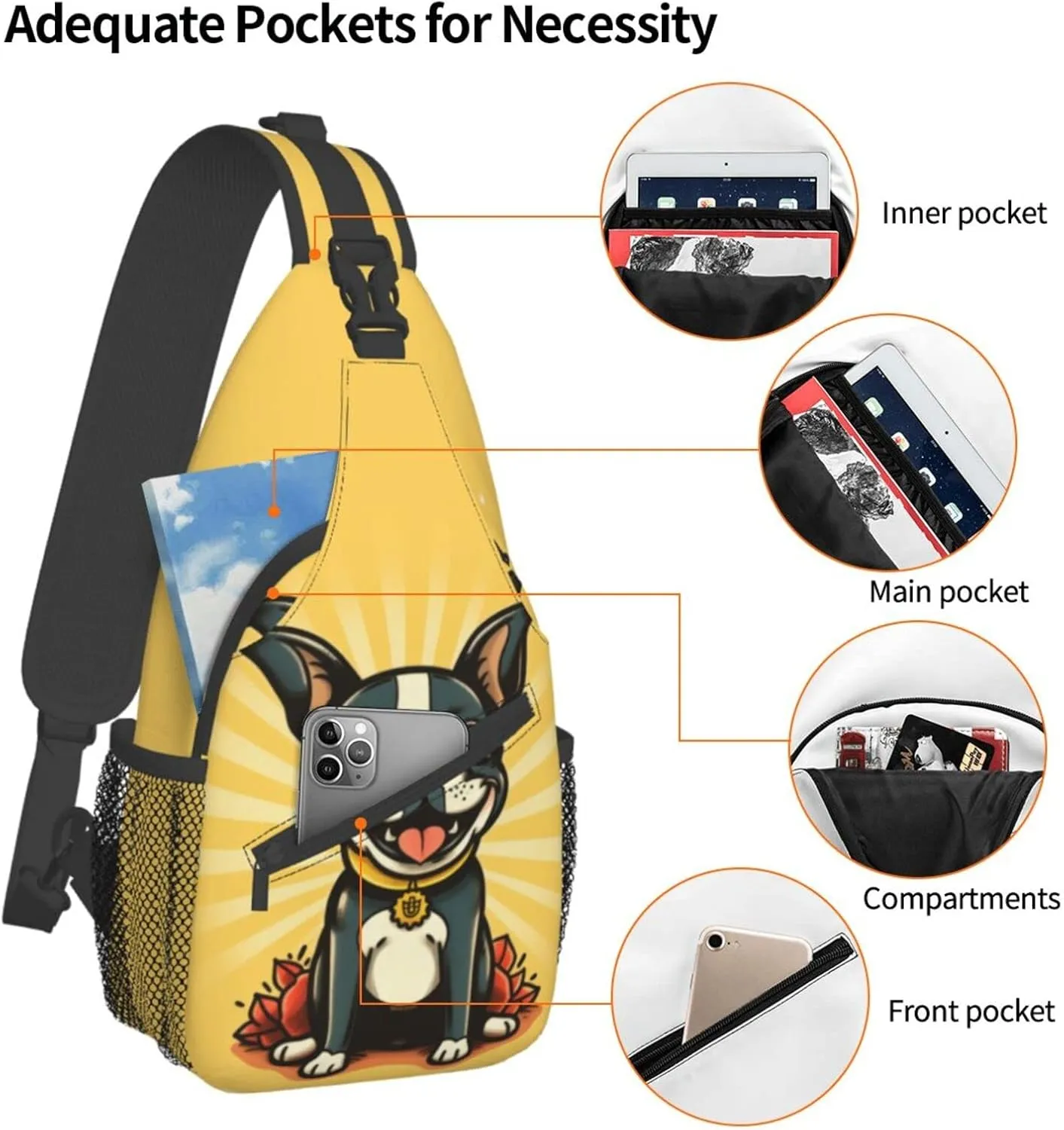 Boston Terrier Outdoor Cross-body Shoulder Bag, Unisex Backpack For Women Men Young Hiking Travel