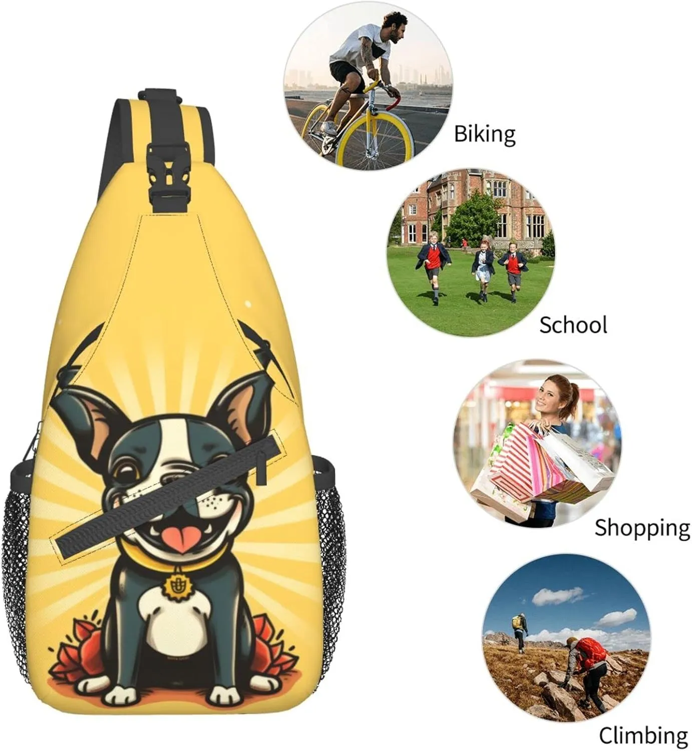 Boston Terrier Outdoor Cross-body Shoulder Bag, Unisex Backpack For Women Men Young Hiking Travel