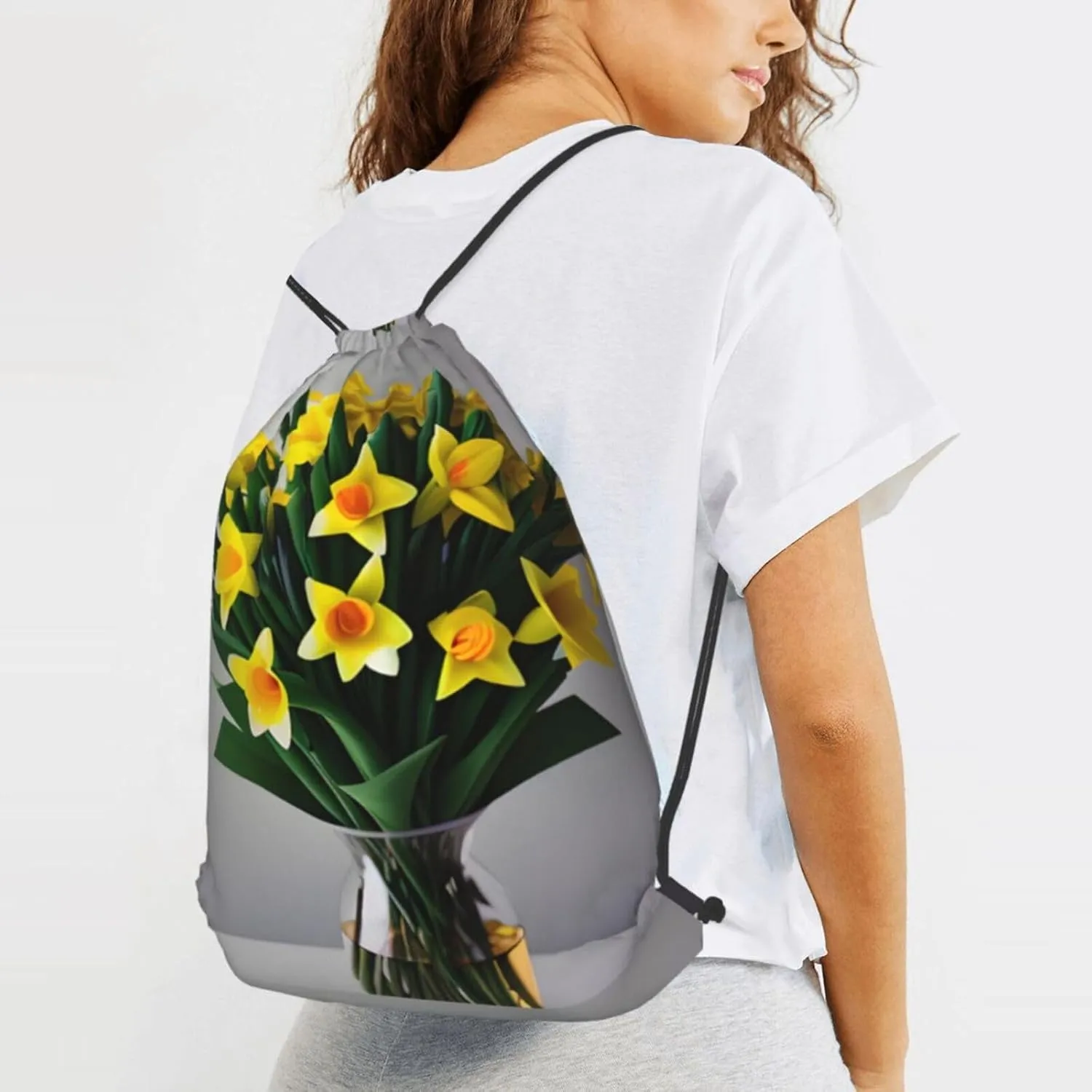 Bouquet Of Daffodils Drawstring Backpack String Cinch Bag Polyester Sackpack For Fitness Training Workout