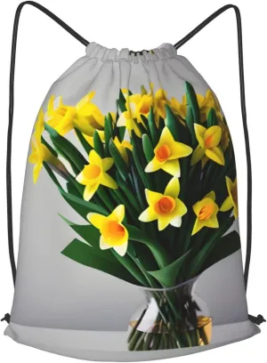 Bouquet Of Daffodils Drawstring Backpack String Cinch Bag Polyester Sackpack For Fitness Training Workout