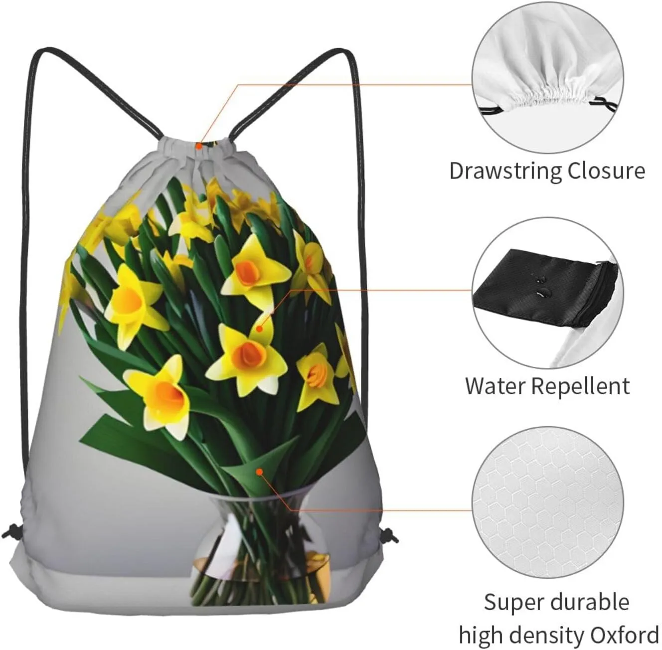 Bouquet Of Daffodils Drawstring Backpack String Cinch Bag Polyester Sackpack For Fitness Training Workout