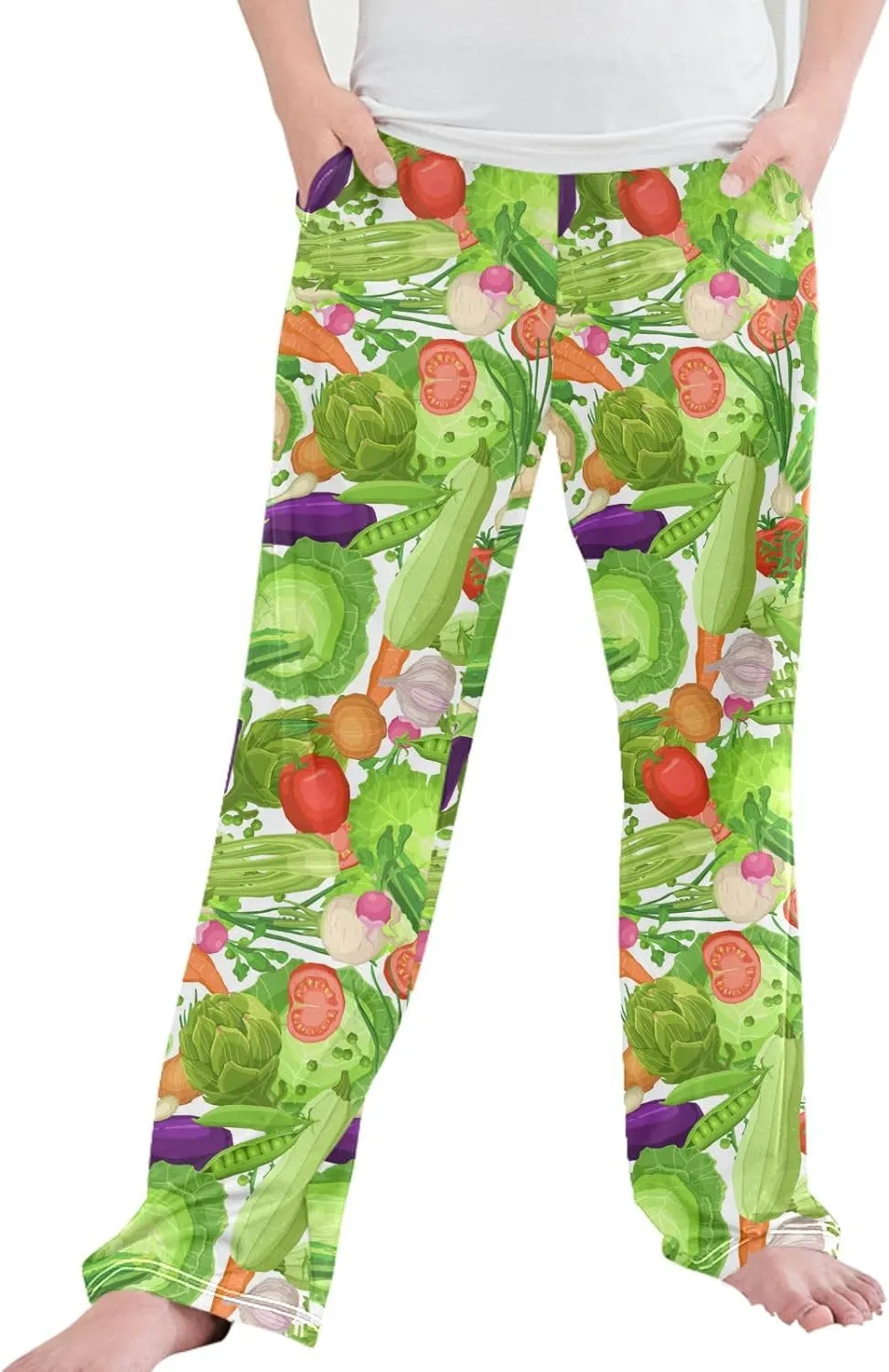 Boys' Pants Fresh Vegetables Red Pepper Long Bottoms Cute Cabbage Tomatoes Jogger Pants Elastic Waist Trousers Pockets S