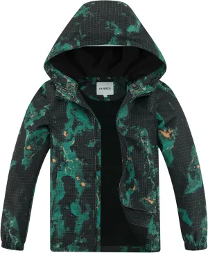 Boys Rain Jackets Waterproof Hooded fleece Raincoats Lightweight Windbreakers for Kids