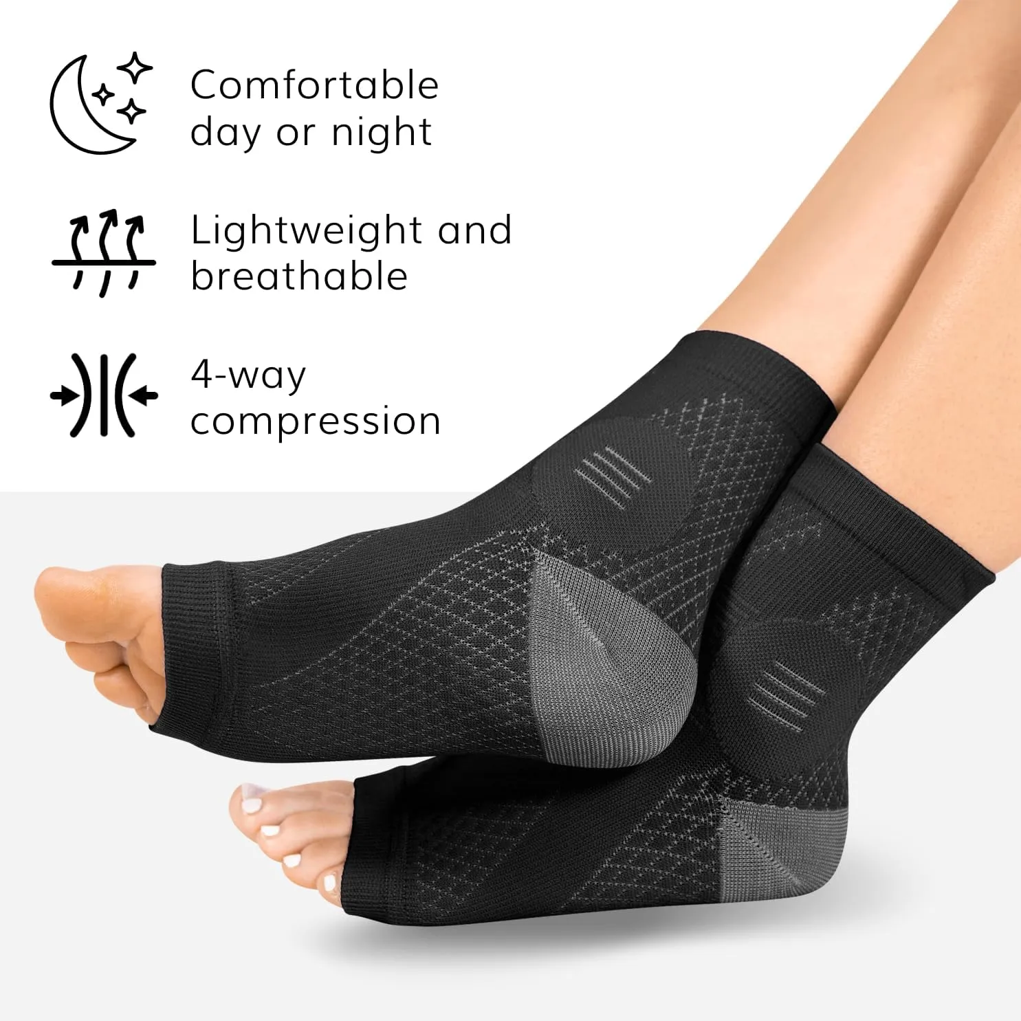 BraceAbility Neuropathy Socks (3 Pairs) - Multipack Peripheral Compression Diabetic Toeless Foot Sleeves for Nerve Damage in Feet, Ankle Gout, Plantar Fasciitis Relief for Men and Women (M - Black)