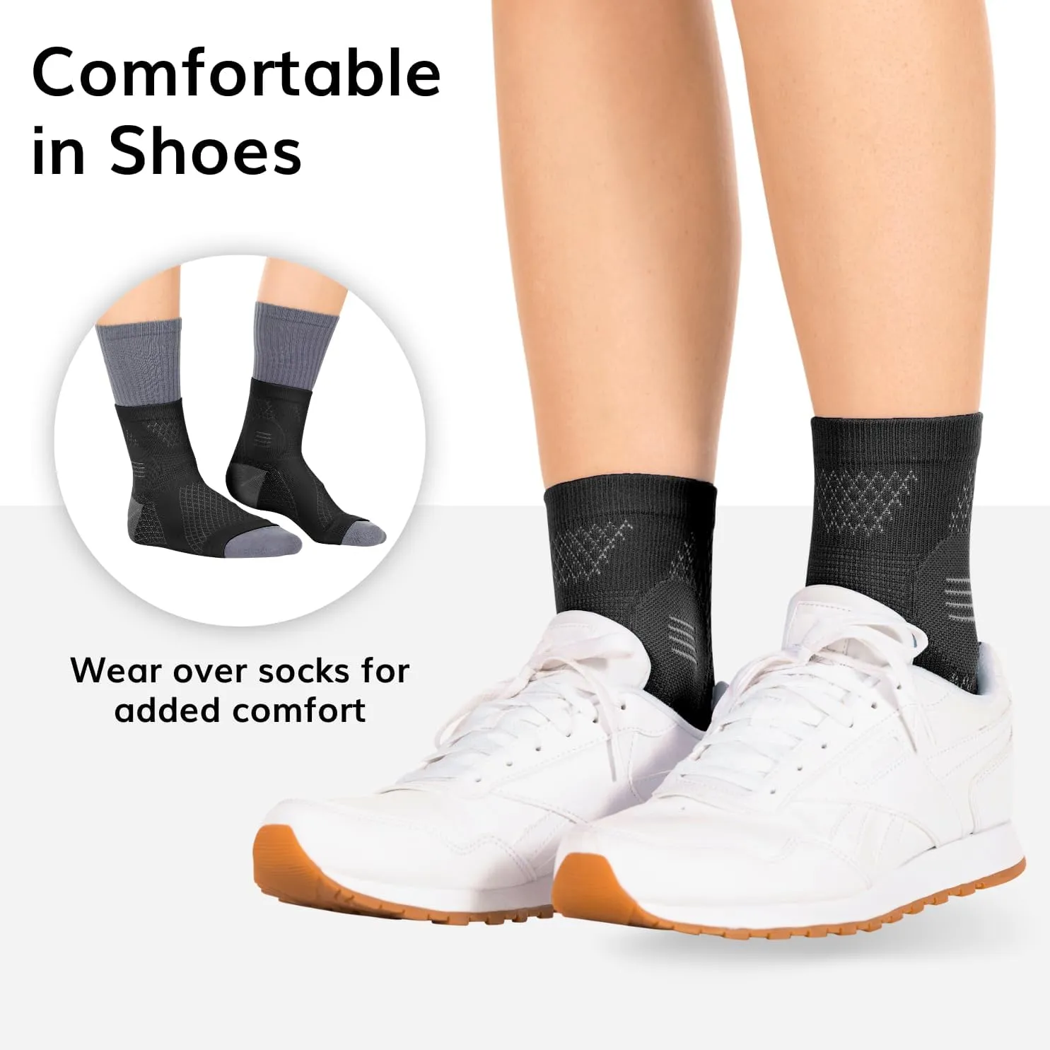 BraceAbility Neuropathy Socks (3 Pairs) - Multipack Peripheral Compression Diabetic Toeless Foot Sleeves for Nerve Damage in Feet, Ankle Gout, Plantar Fasciitis Relief for Men and Women (M - Black)