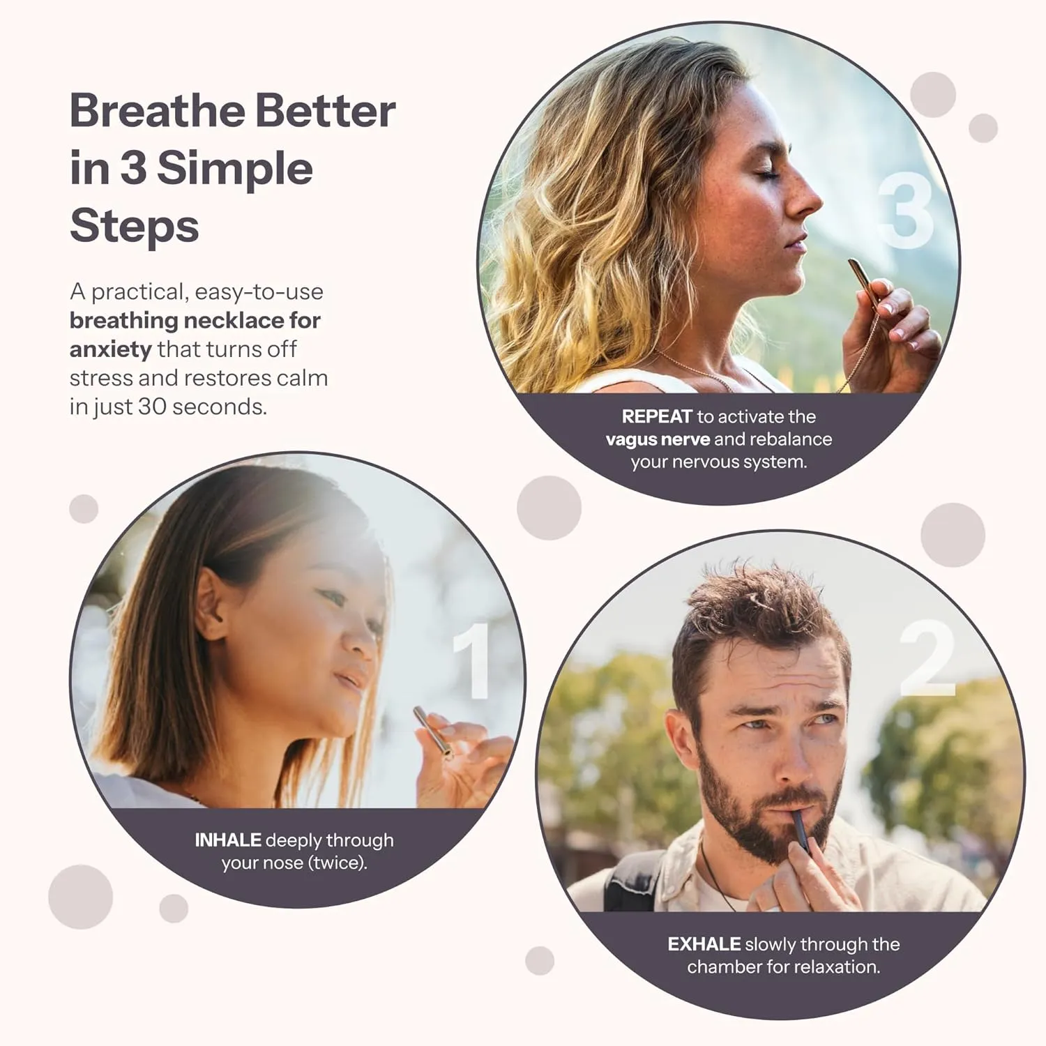 Breathlink Necklace for Anxiety & Stress Relief - Meditation & Relaxation Tool for Mindful Breathing - Stainless Steel Breathing Necklace to Quit Smoking & Vaping - Stylish Wellness Gift for Adults