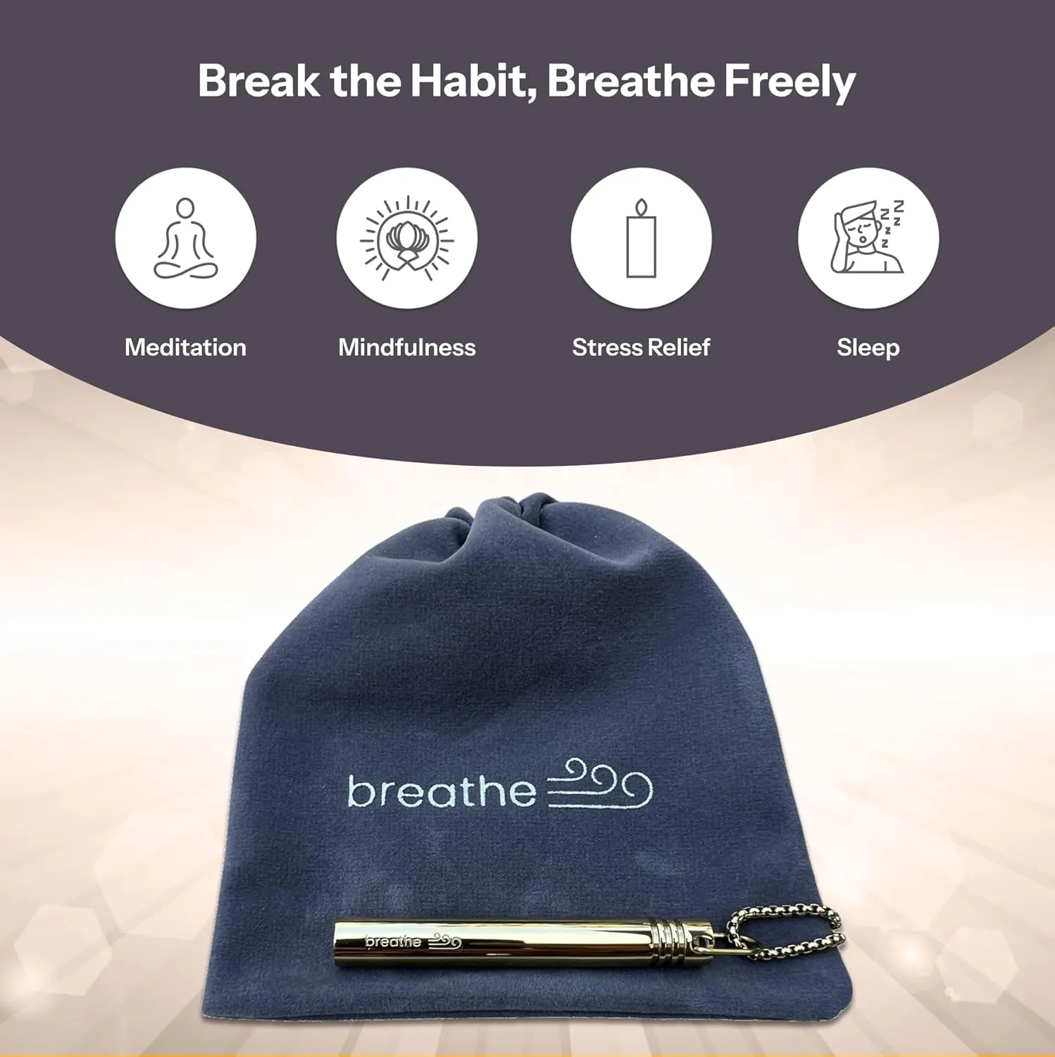 Breathlink Necklace for Anxiety & Stress Relief - Meditation & Relaxation Tool for Mindful Breathing - Stainless Steel Breathing Necklace to Quit Smoking & Vaping - Stylish Wellness Gift for Adults