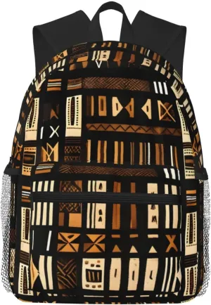 BREAUX African Mud Cloth Tribal print Lightweight Comfortable Backpack for Men Women, Durability Laptop Daypack, Travel bag ﻿