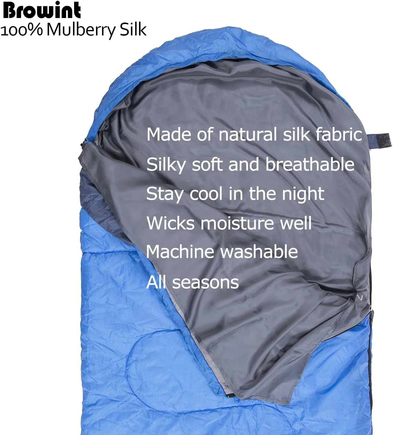 Browint Silk Sleeping Bag Liner, Silk Sleep Sack, Extra Wide 87"x43", Lightweight Travel Sheet for Hotels, More Colors for Option, Reinforced Gussets