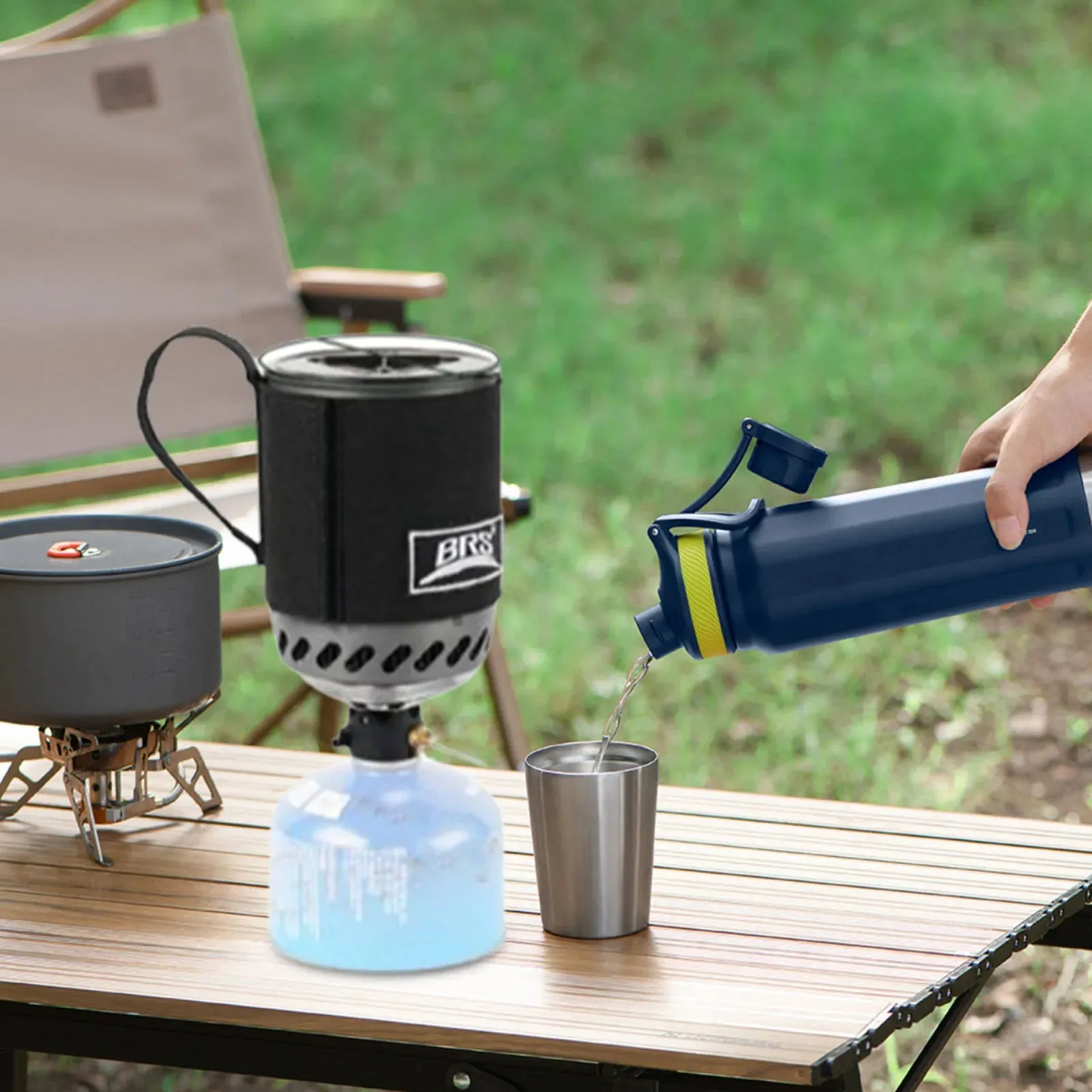 BRS-61 Camping Integrated Heat Collecting Pot Burner Ultralight Portable Hiking Furnace Outdoor Cooking Backpacking Stove System
