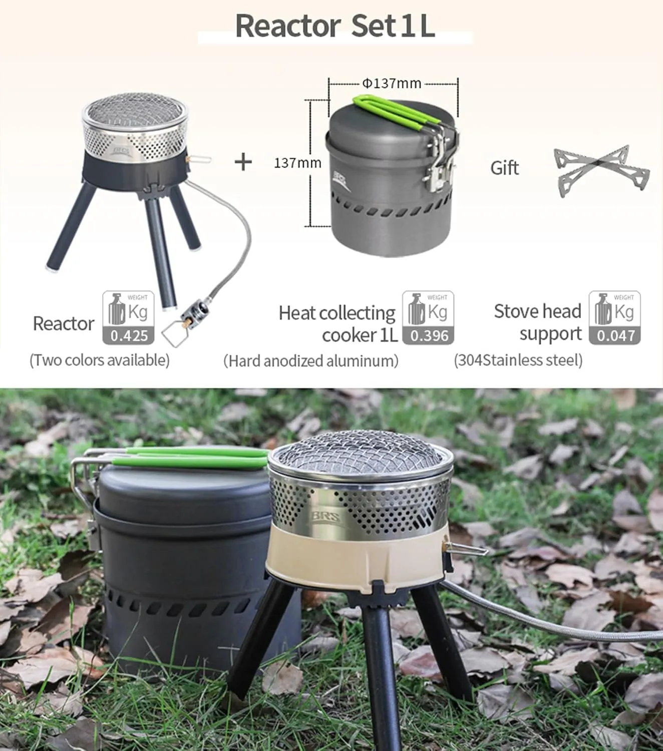 BRS-TS19 Reactor Camping Stove with 1L Heat Collecting Pot, 1900W, Windproof, Compact for 1-2 Person Outdoor Cooking