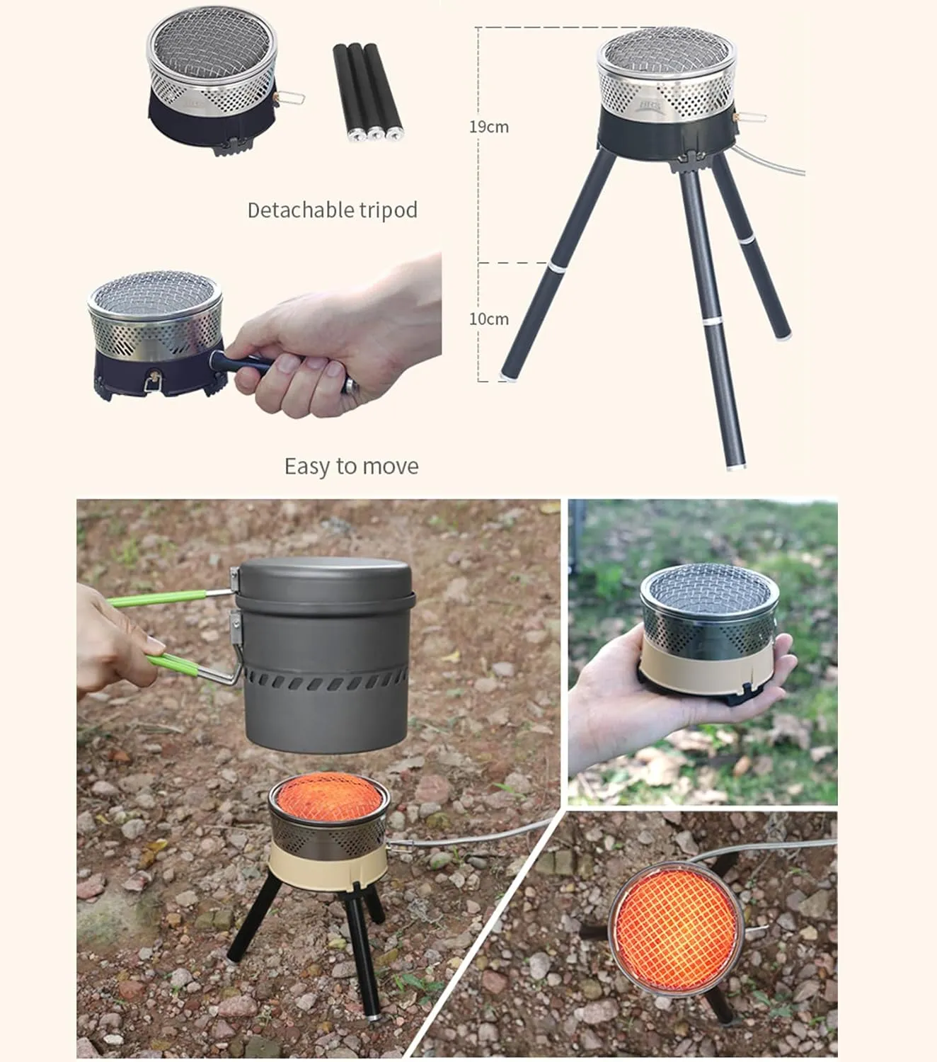 BRS-TS19 Reactor Camping Stove with 1L Heat Collecting Pot, 1900W, Windproof, Compact for 1-2 Person Outdoor Cooking