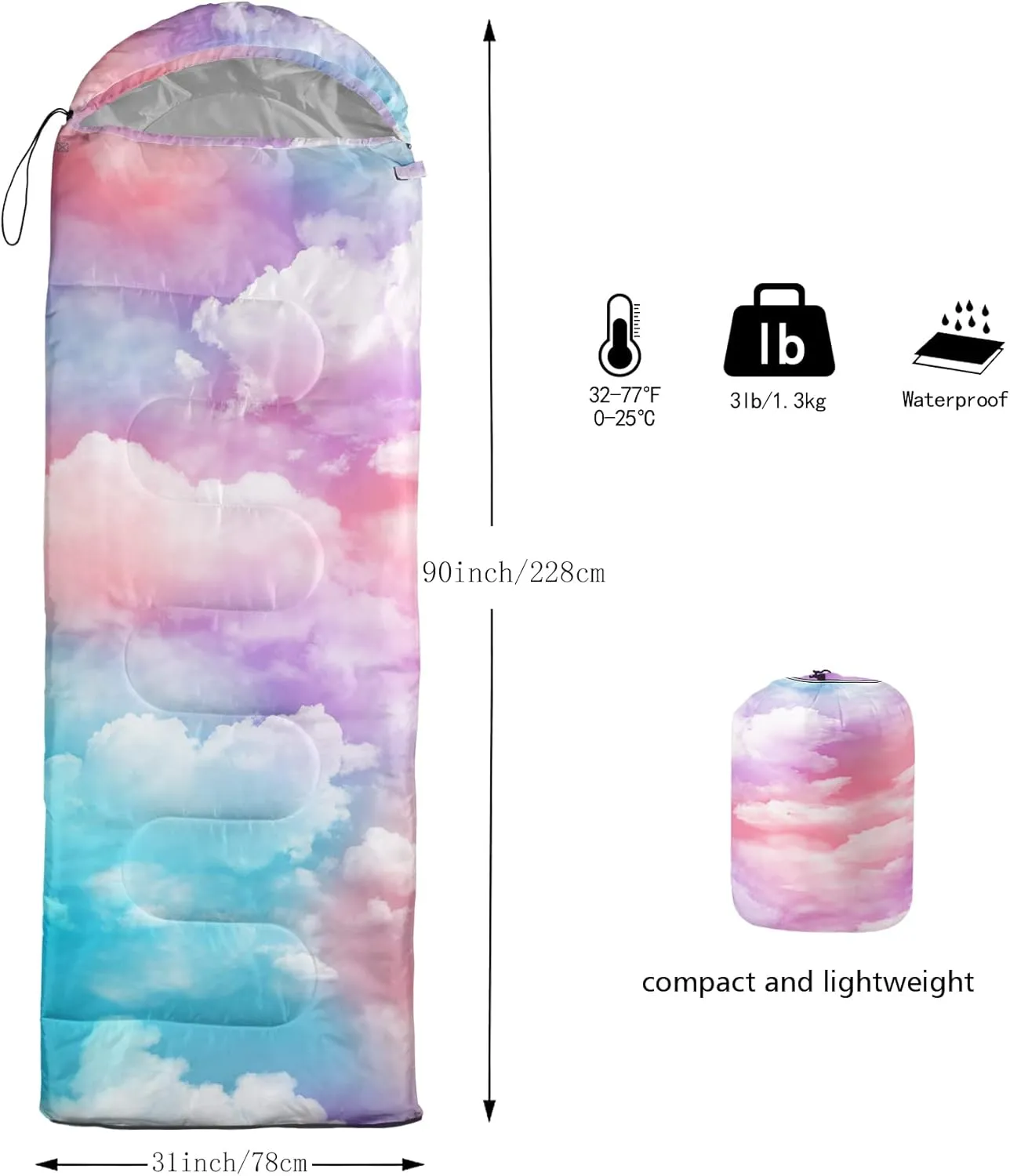 BSNTHO Camping Sleeping Bags,3 Season Warm & Cool Weather,Lightweight,Waterproof Sleeping Bags for Adults & Kids,Traveling,and Outdoors,Camping Gear Equipment