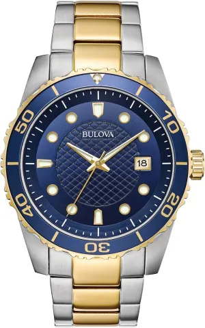 Bulova Classic Two-Tone Stainless Steel 3-Hand Date Calendar Quartz, Blue Dial Style: 98A200