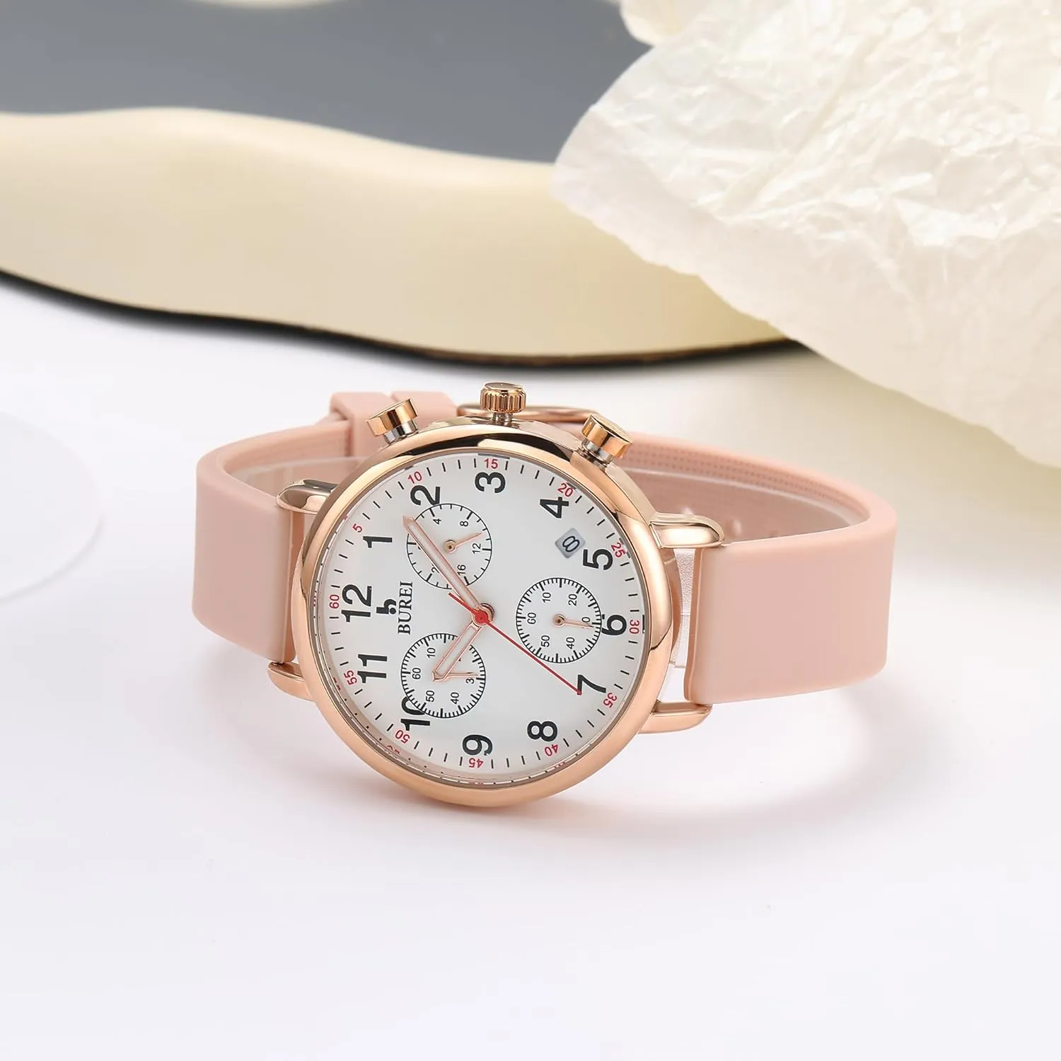 BUREI Womens Nurse Watches, Easy to Read Precision Watches for Medical Professionals, Silicone Comfort,Waterproof, Night Light, Stopwatch Multifunctional Time Clocks