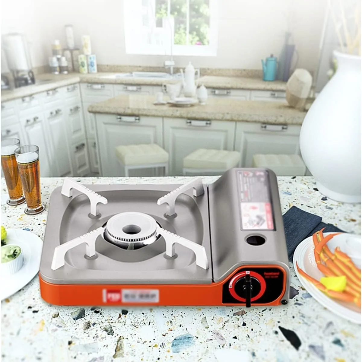 Burner Butane Camping Stove, Portable Outdoor Emergency Butane Stove Burner, Camping and Backpacking Essentials, Piezo Electric Ignition (Size : B)