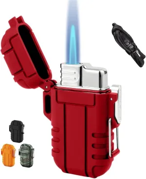 Butane blowtorch lighter, butane lighter with safety lock, windproof jet flame lighter, windproof and waterproof lighter outdoor portable lighter with gift box, (butane not included)(Red)