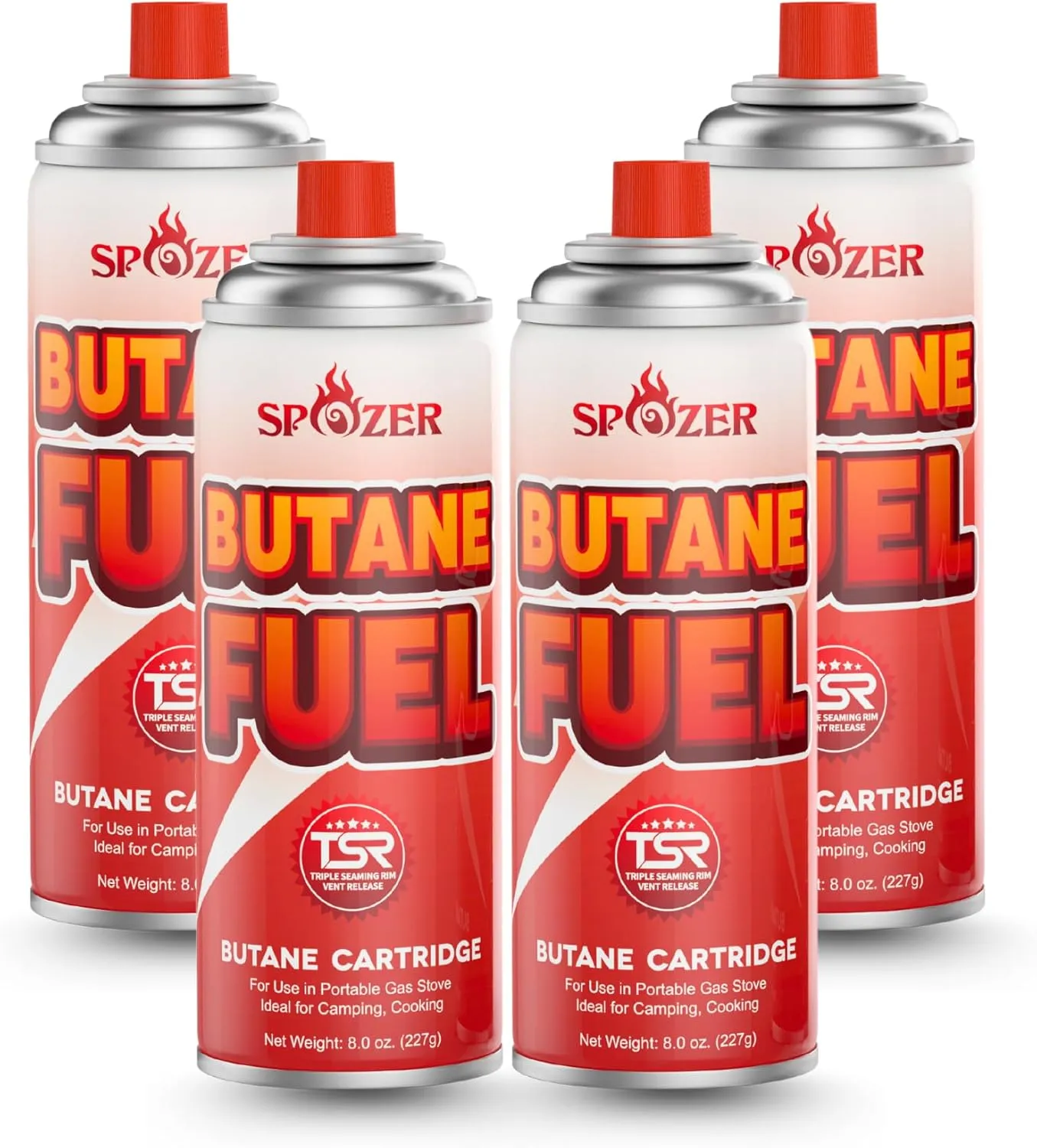 Butane Fuel Canister, 8oz (227g) Butane Refill with TSR Safety Valve, for Camping Stoves, Kitchen Torch, BBQ, 4 PCS