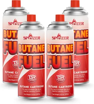Butane Fuel Canister, 8oz (227g) Butane Refill with TSR Safety Valve, for Camping Stoves, Kitchen Torch, BBQ, 4 PCS
