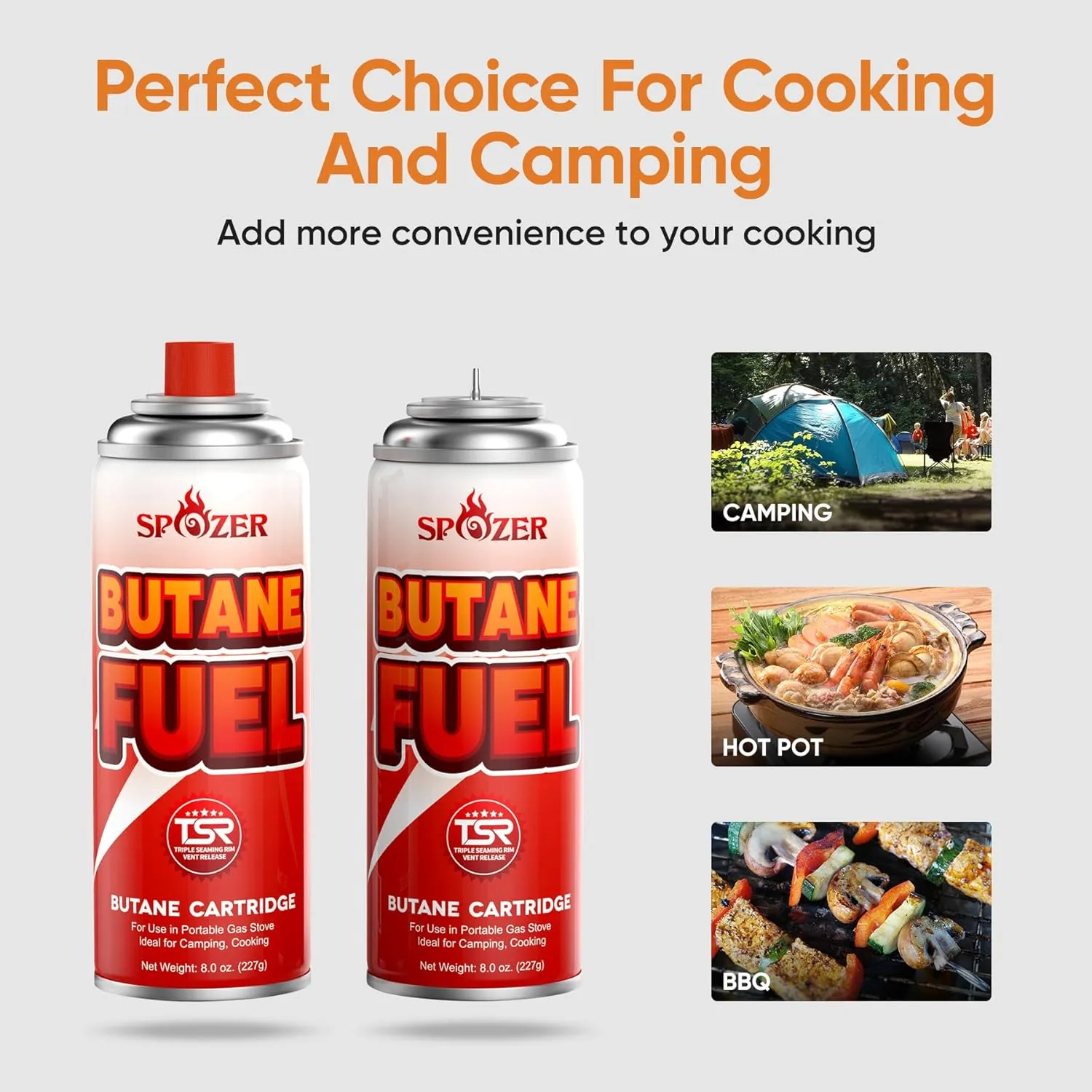 Butane Fuel Canister, 8oz Butane Canister, 227g Butane Gas For Camping Stoves And Torch Heads， Explosion Proof TSR Safety Release System, 24Pcs